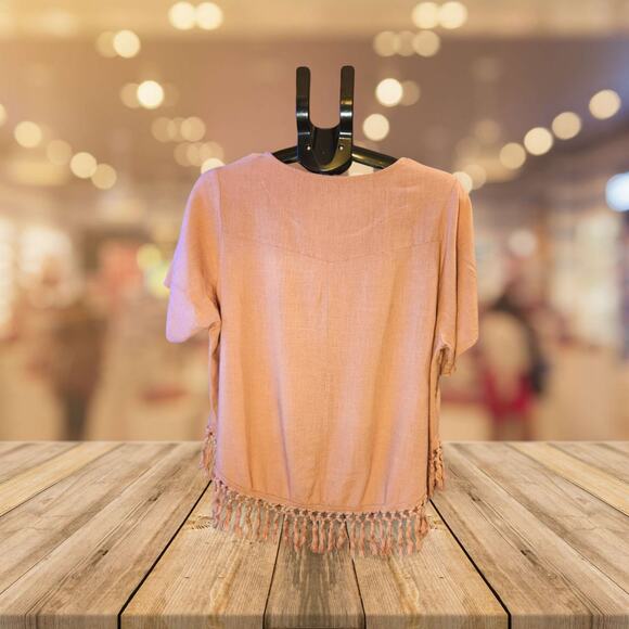 ๐ธ Umgee Boho Fringe Hem Top โ Soft Blush Pink Small - Picture 2 of 6
